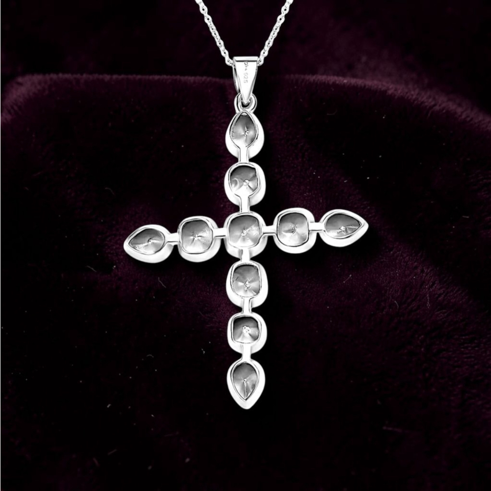 Polki Moissanite 2.75 ctw Cross Pendant Necklace 20 Inch - Picture 3 of 6